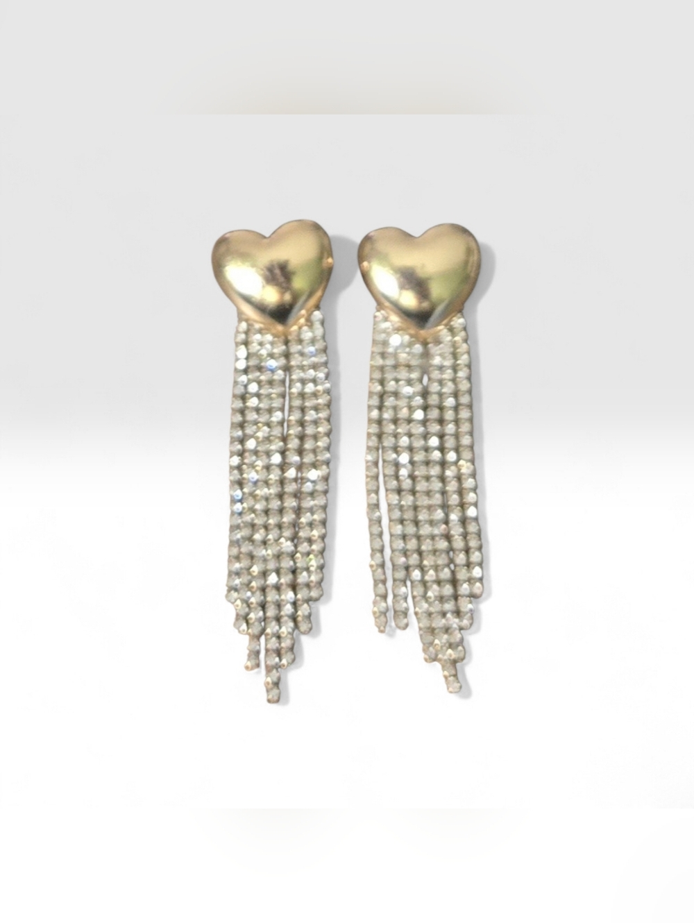 Gold Heart Tassel Rhinestone Drop Earrings - Women Jewelry